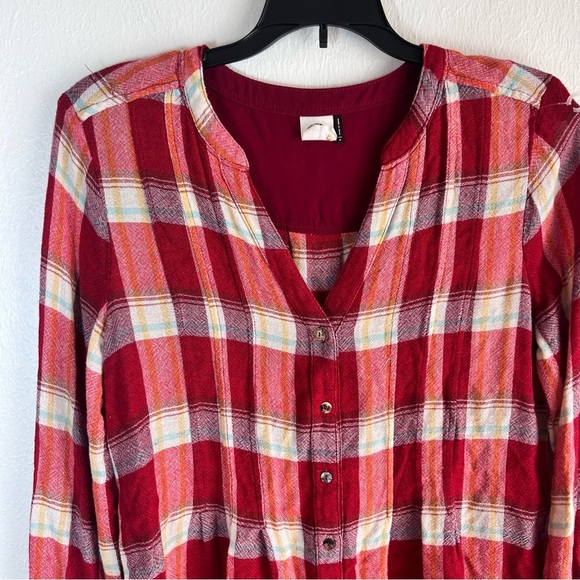 Anthropologie Akemi + Kin Lucie Plaid Tunic Red Oversized Size Small Long Line - Picture 5 of 9